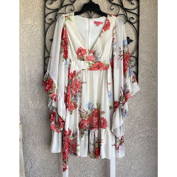 Betsey Johnson Floral Rose Bambi Bell Sleeve Dress - Size 6 - Multicolored - Picture 3 of 11